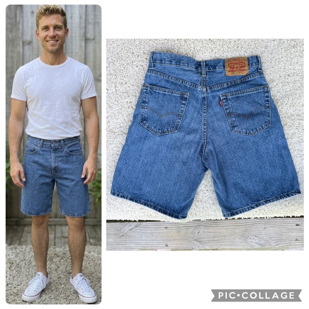 Levi 550 Blue Jean Shorts Relaxed Fit Cotton Denim 5 Pocket Medium Wash Size 32